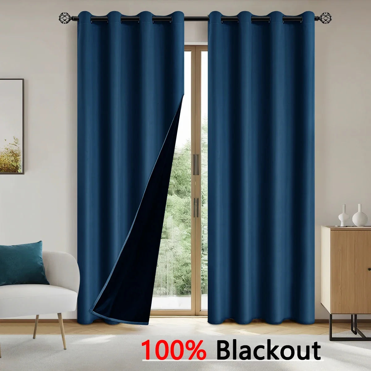 2pcs Modern 100% Blackout Curtain with Coated Lining, Solid Window Curains for Bedroom, Living Room, Dining Room, Home Decor - AMULET RING STORE