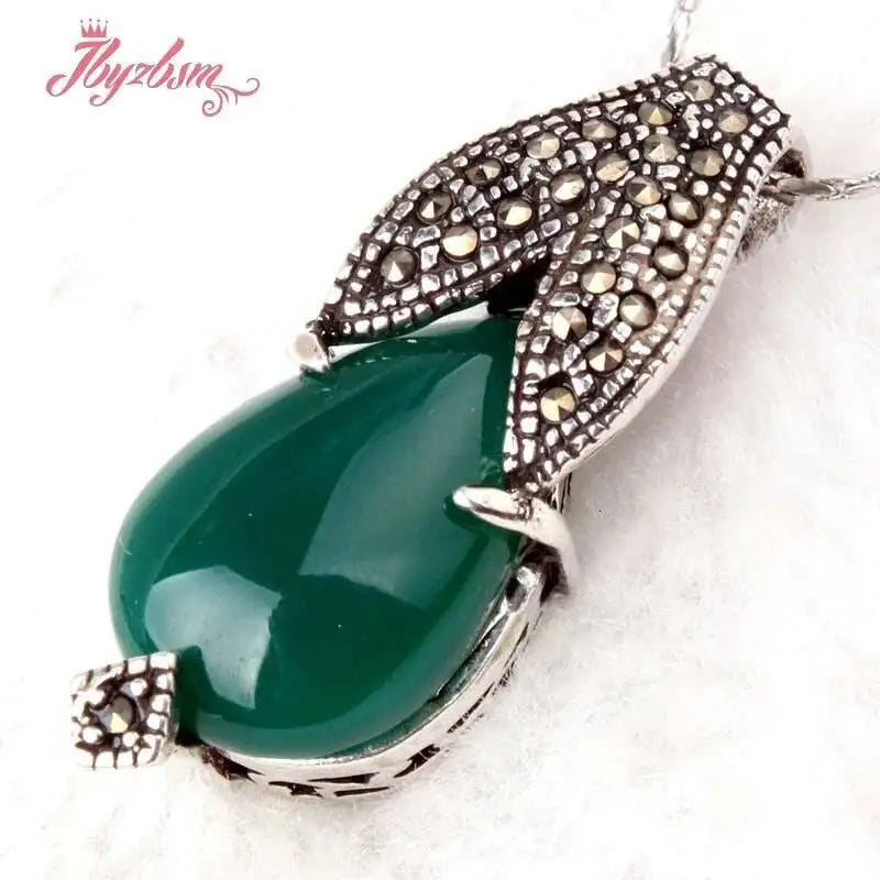 12x16mm Drop Stone Beads Marcasite White Tibetan Silver For Women New Year Christmas Gift Fashion Trendy Pendant 1 Pcs