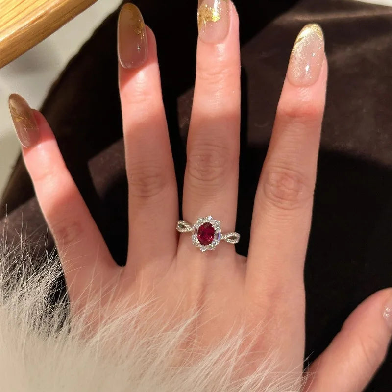Vintage vintage Court style luxury ruby engagement ring silver 925 inlaid diamond simple red rings for women fine jewelry gift
