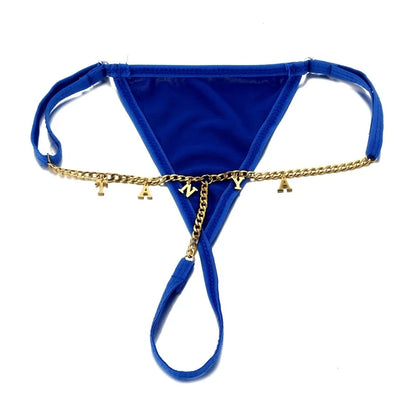 Customize Letter Name Thong Sexy Women Tanga Panties Metal Waist Body Chain G-String Big Butt Briefs Personalized Underwear Gift - AMULET RING STORE