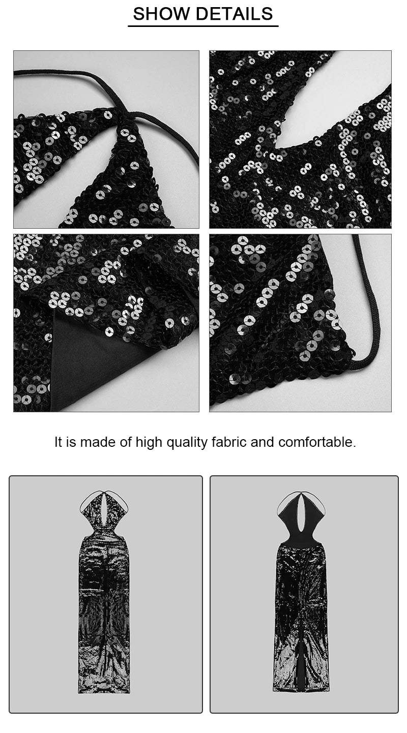 VC Luxury Black Sequin Dress - Party Wear - AMULET RING STORE