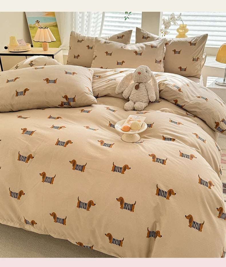 Cute Dog Printed Duvet Covet Set Brown Color Comforter Cover with Pillowcase for Kids Single/Queen/King housse de couette Full - AMULET RING STORE