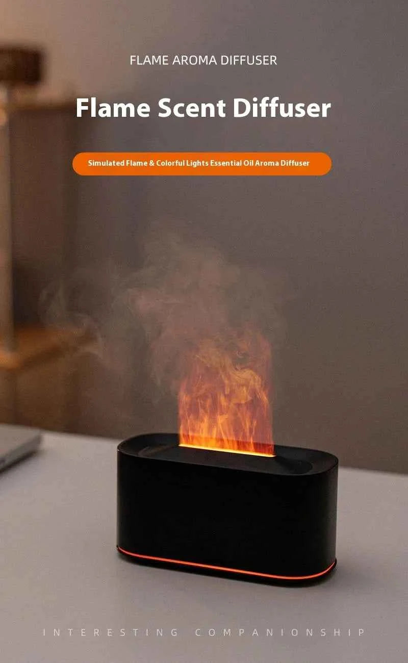 New style seven-color aromatherapy machine, bedroom essential oil aromatherapy lamp, wood grain flame humidifier, desktop cracke