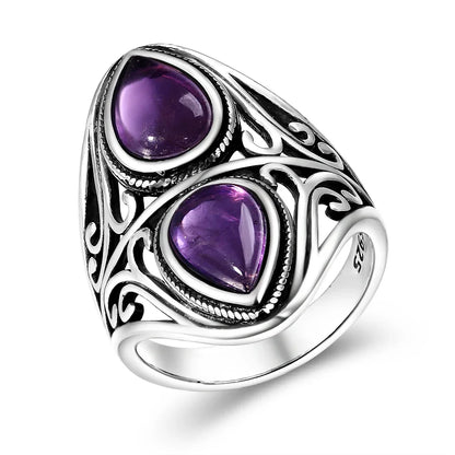 Luxury Vintage Ring Natural Amethyst Rings S925 Silver Jewelry Wedding Anniversary Party Ring Gifts for Women