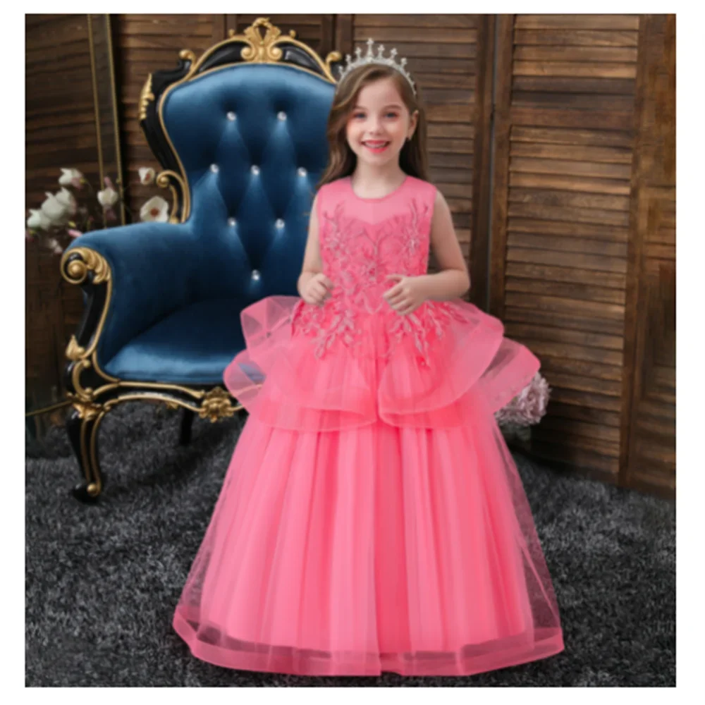 Lovely Yellow Flower Girl Dress Baby First Communion Gowns Wedding Thin Length Bow Belt Kids Birthday Gift Ball Party Clothing