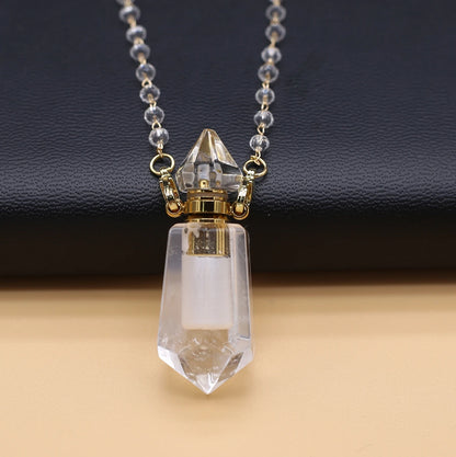 Natural Amethysts Perfume Bottle Pendant Necklace Pearl Chains Essential Oil Diffuser Agates Pendant Necklace For Women Jewerly - AMULET RING STORE