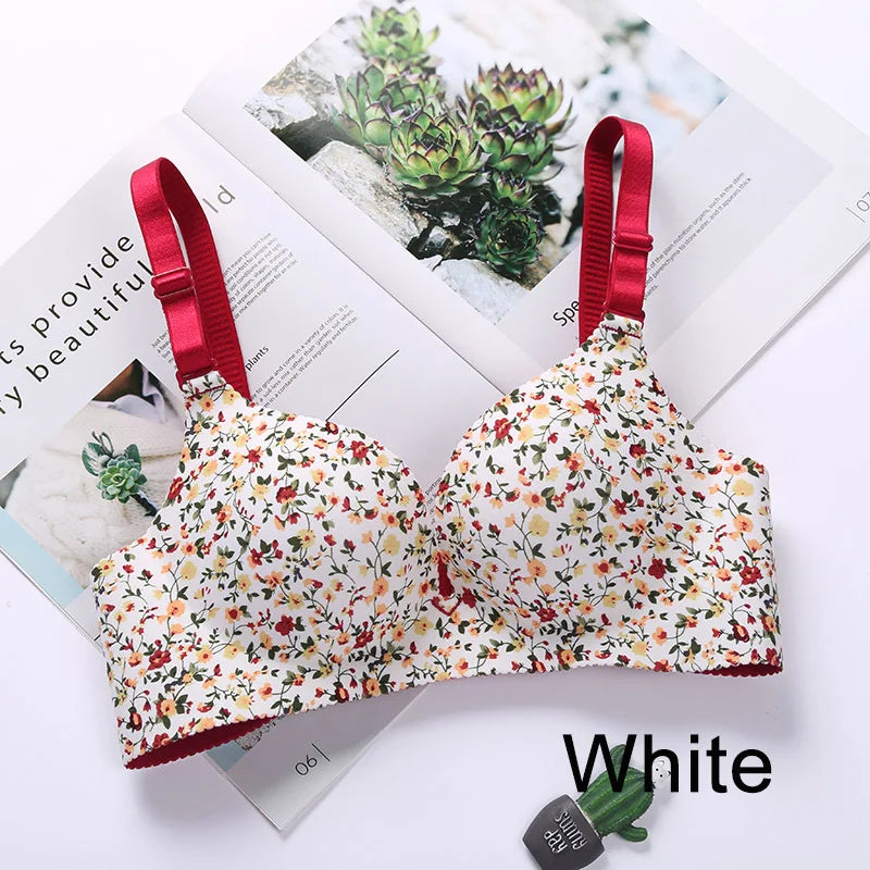 Women Flower Print Seamless Bra Sexy Lingerie Floral Push Up Bras One-Piece Underwear - AMULET RING STORE