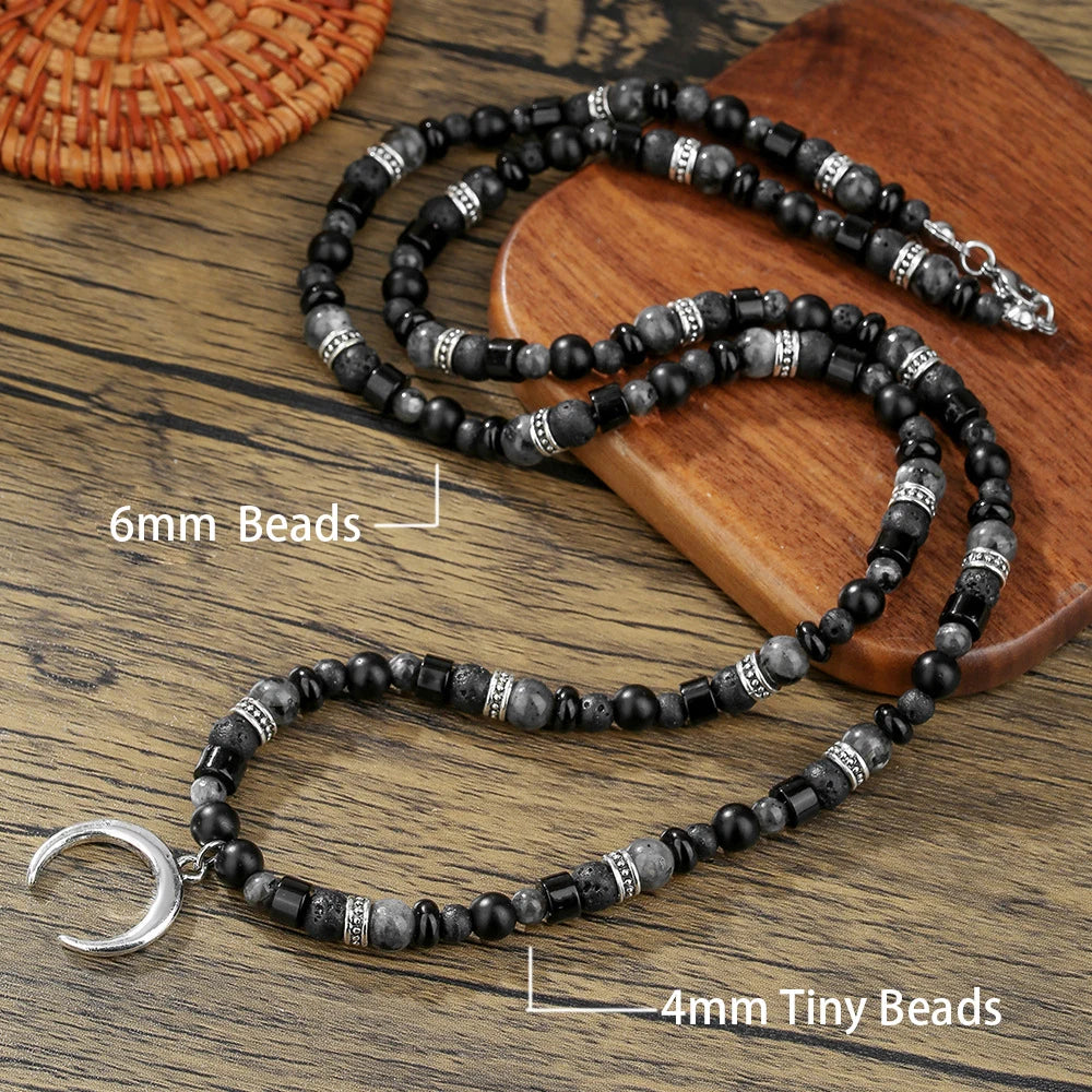 1PC Men's Retro Ethnic Style Africa Stone Necklace for Men Hippie Bohemia Long Beaded Necklace Man Tribal Jewelry Collar Hombre