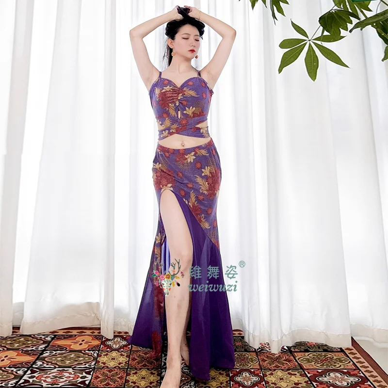 New Belly Dance Costume for Women's Slim Fit Short Sleeved Top+Premium Printed Skirt Set Oriental Dance Performance Clothing - AMULET RING STORE