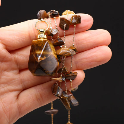 Perfume Bottle Necklace Natural Stone Tiger Eye Perfume Bottle Pendant For Women Christmas Halloween Gift Chain 80cm - AMULET RING STORE
