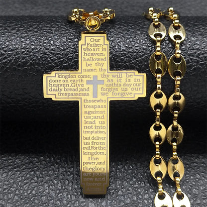 Jesus Cross Crucifix Pendant Necklace for Men Stainless Steel Gold Color Christian Coffee Bean Chain Jewelry croix chrétienne - AMULET RING STORE