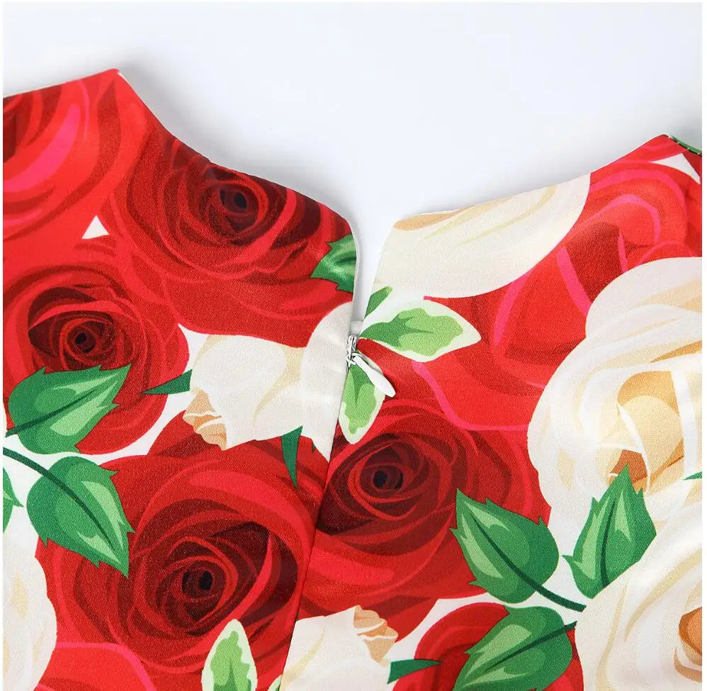 Summer Girls Rose Print Dress Princess Wedding Birthday Party Frocks Satin Children Vestidos Dresses For Girl Christmas Clothing