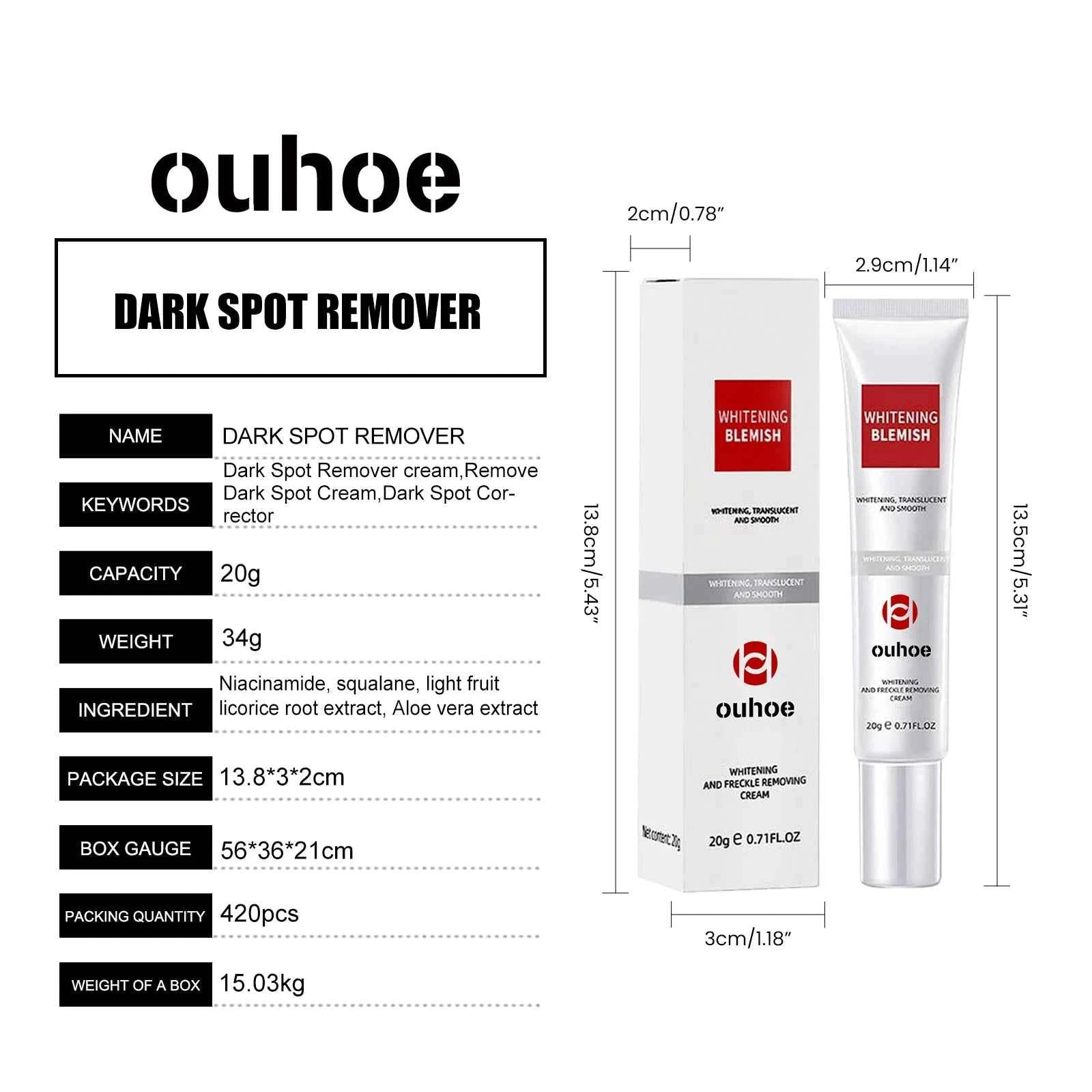 Ouhoe 20g Niacinamide Dark Spots Remover Cream Lighten Melanin Improve Dullness Brighten Skin Tone Smooth Face Repairing Cream