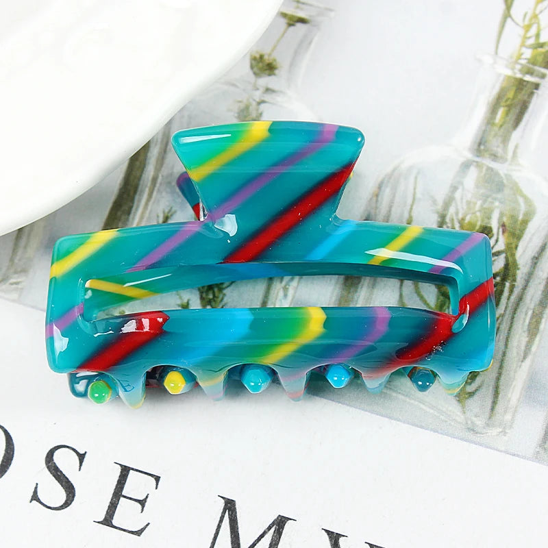 Mini Women's Hair Clips Colorful Geometric Hollow Crab Claw Clip Acetate Leopard Print Fashion Girls Hairpin Hair Accessories - AMULET RING STORE