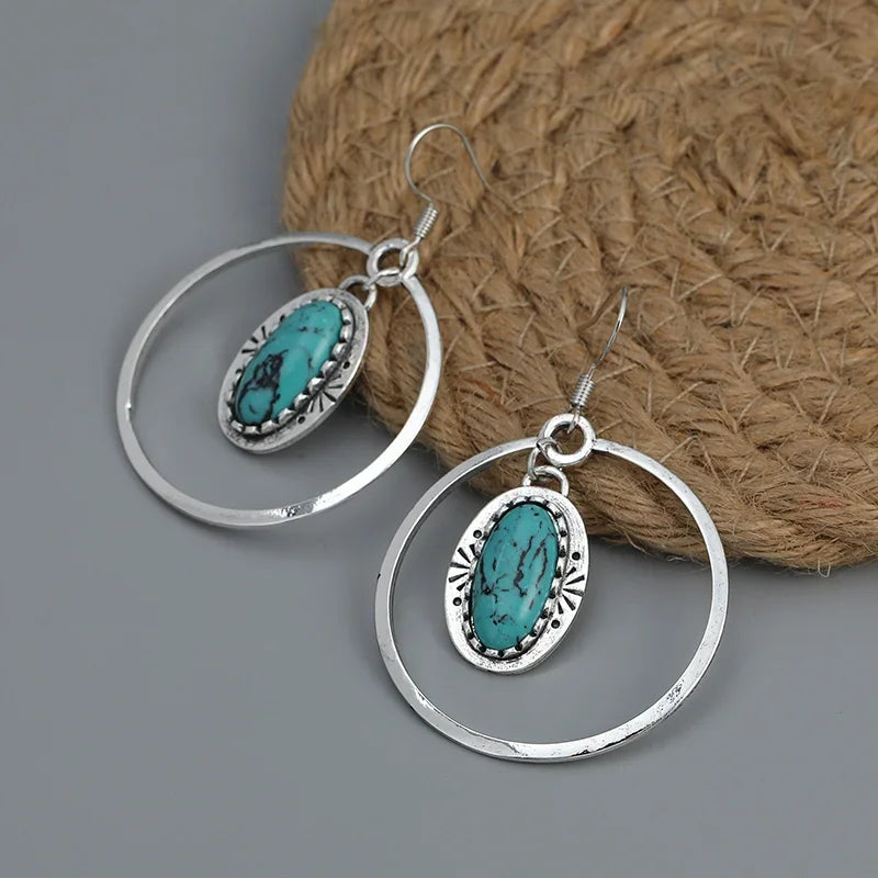 Vintage Style Personality Drop Earrings Inlaid Turquoise Vintage Boho Style Hook Earrings Jewelry Gift