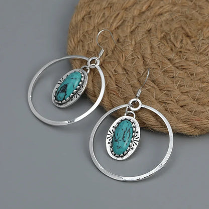 Vintage Style Personality Drop Earrings Inlaid Turquoise Vintage Boho Style Hook Earrings Jewelry Gift