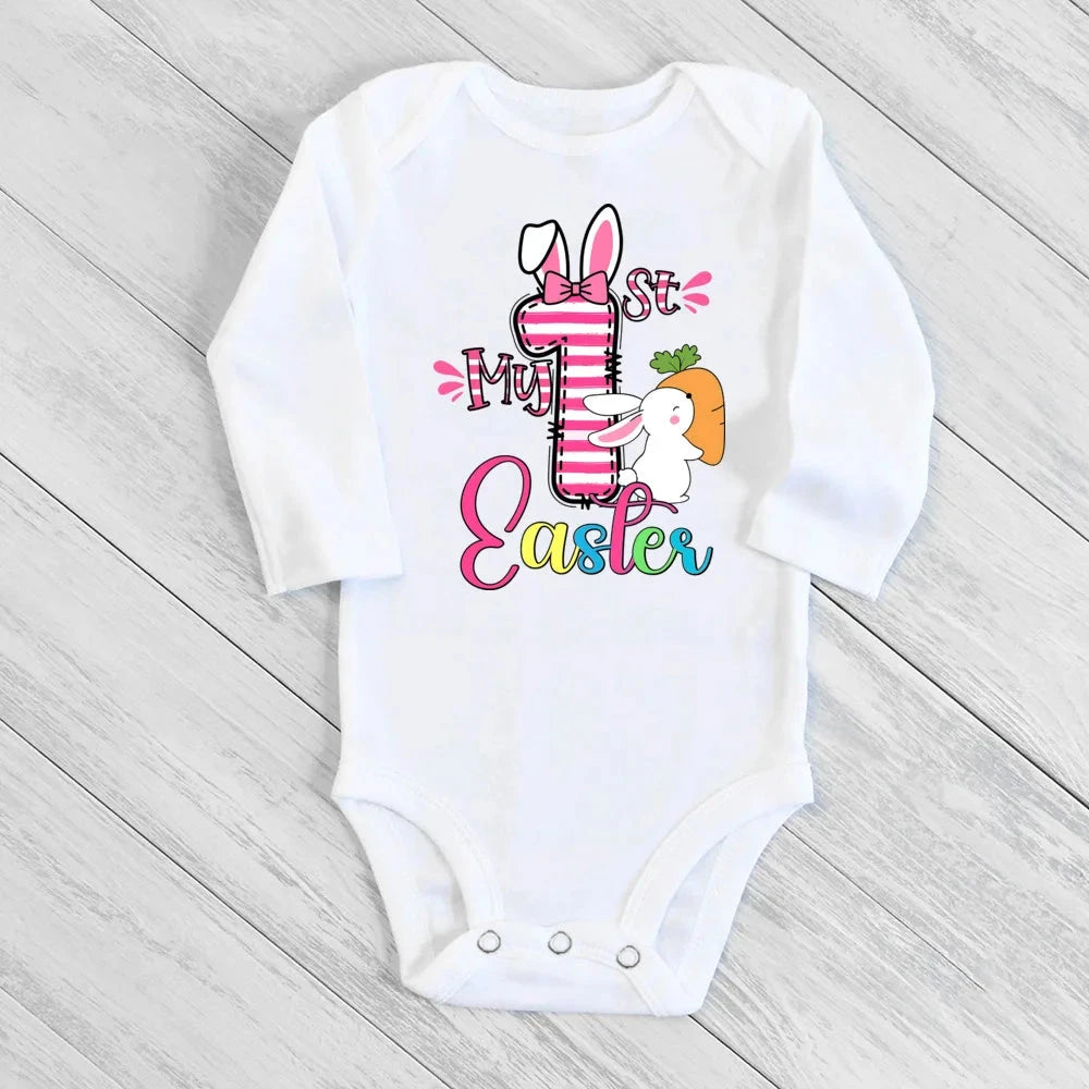 My First Easter Baby Bodysuit Easter Party Infant Outfit Cute Bunny Printed Newborn Long Sleeve Romper Holiday Toddler Jumpsuit - AMULET RING STORE