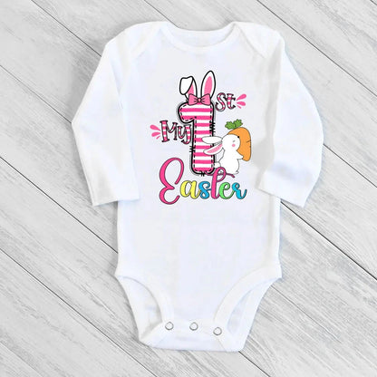 My First Easter Baby Bodysuit Easter Party Infant Outfit Cute Bunny Printed Newborn Long Sleeve Romper Holiday Toddler Jumpsuit - AMULET RING STORE