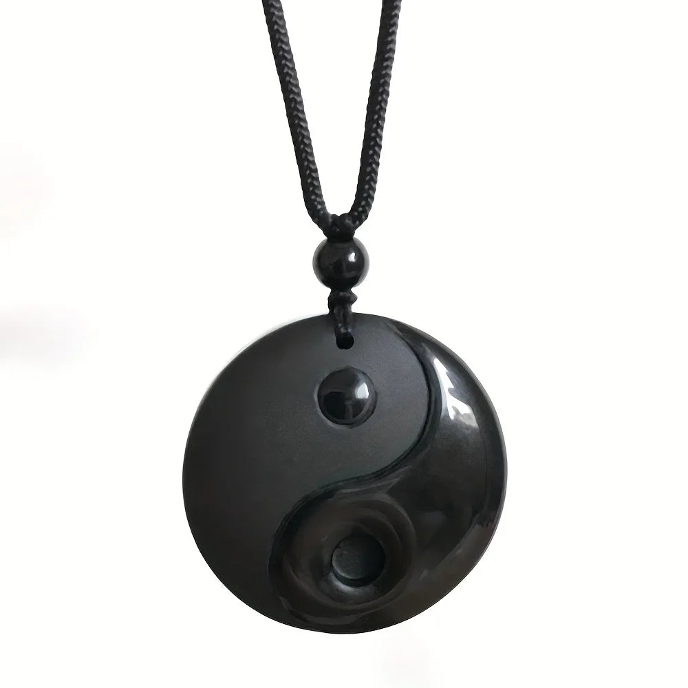 1pc Obsidian Yin Yang Tai Chi Pendant Necklace For Men