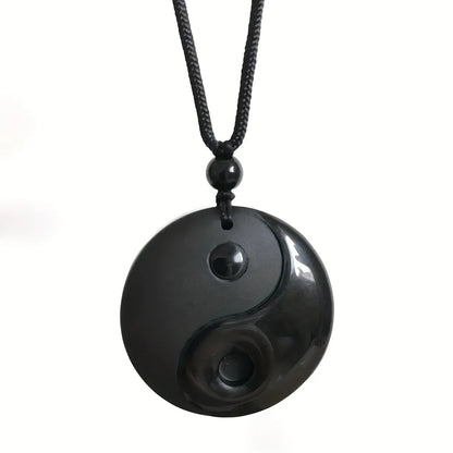 1pc Obsidian Yin Yang Tai Chi Pendant Necklace For Men