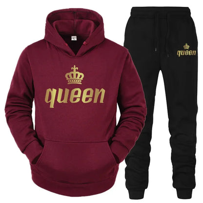 King And Queen Couple Outfit Hoodie and Jogger Pants High Quality Men Women Daily Casual Sport Jogging Suit King Queen Tracksuit - AMULET RING STORE