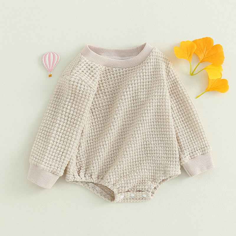 2023-06-23 Lioraitiin 0-18M Baby Boys Autumn Winter Bodysuit Casual Jumpsuit Infant Solid Long Sleeve Crew Neck Jumpsuit - AMULET RING STORE