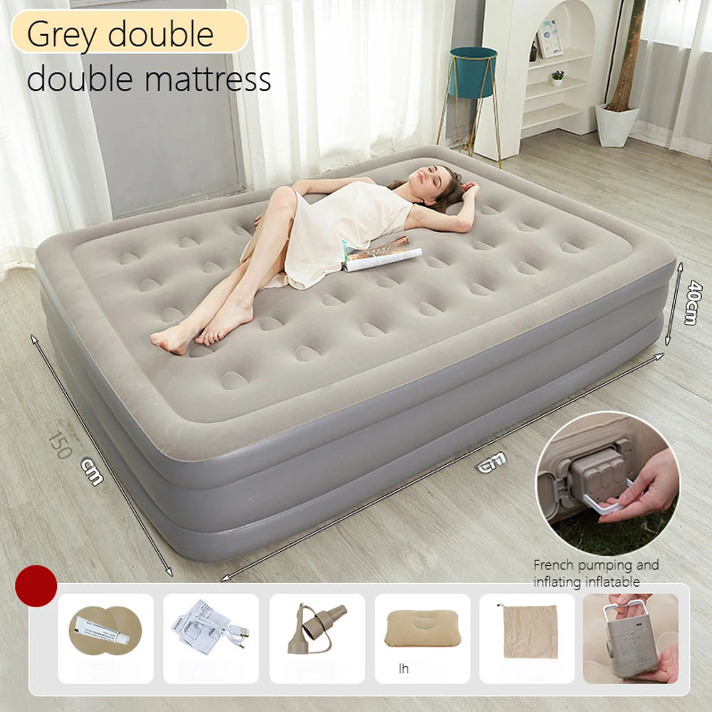 2 Persons Inflatable Mattress Indoor Outdoor Air Cushion 48cm High Bed