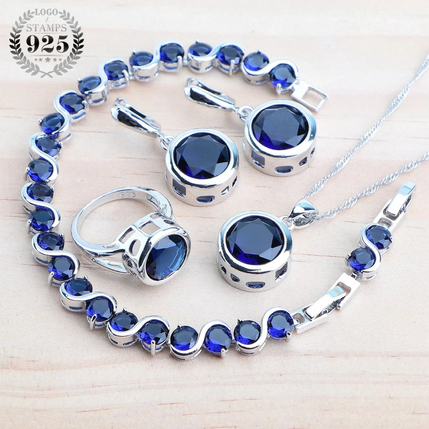 925 Sterling Silver Jewelry Sets Bridal Women Natural Magic Rainbow Zircon Earrings Ring Bracelets Pendant Wedding Necklace Set - AMULET RING STORE