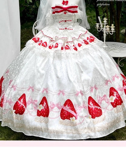 Sweet Princess Style Birthday Anniversary Wedding Dress New Lolita Cute Bow Sexy Strapless Girl Temperament Puffy Lace Dresses