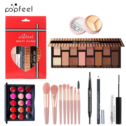 POPFEEL All-in-One Makeup Kit Gift Set with Eyeshadow Palette Foundation Lip Gloss Blush Brushes Eyeliner and More Beauty Gifts - AMULET RING STORE
