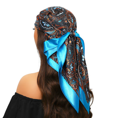 Head Scarf Women Luxury Brand Square 90*90cm Silk Foulard Satin Bandana Cheveux Soft Neckerchief Hijab Hair Scarves For Ladies - AMULET RING STORE
