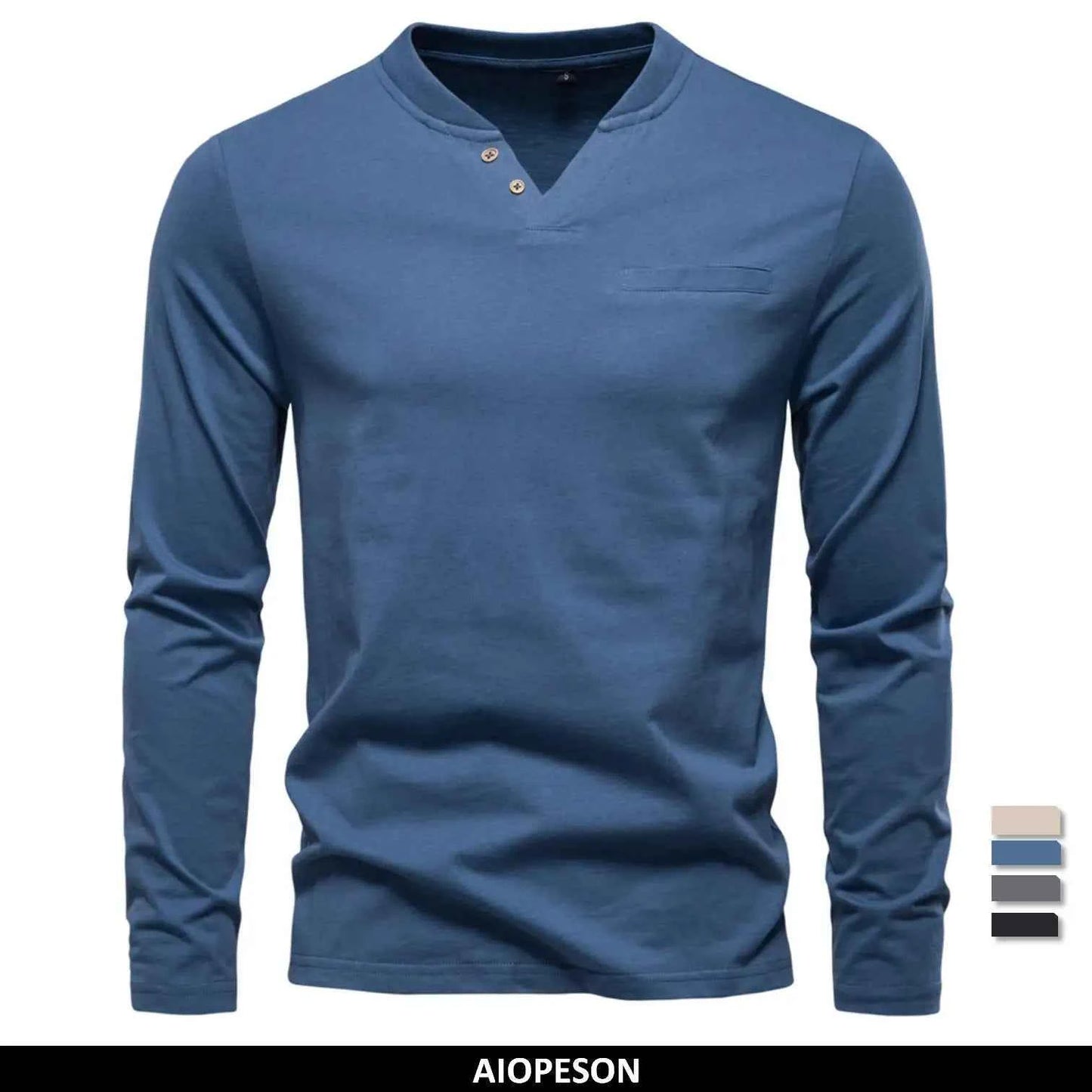 AIOPESON High Quality Men's long sleeve t-shirt Fashion pure cotton henley collar long t shirt man polera manga larga hombre