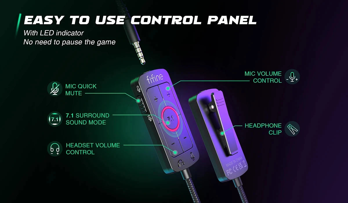 FIFINE Headset,3.5 mm jack&USB Headphone with 7.1 Surround Sound/volum contral/Mute switch for PC/MAC/PS4/PS5 Mixer-H9