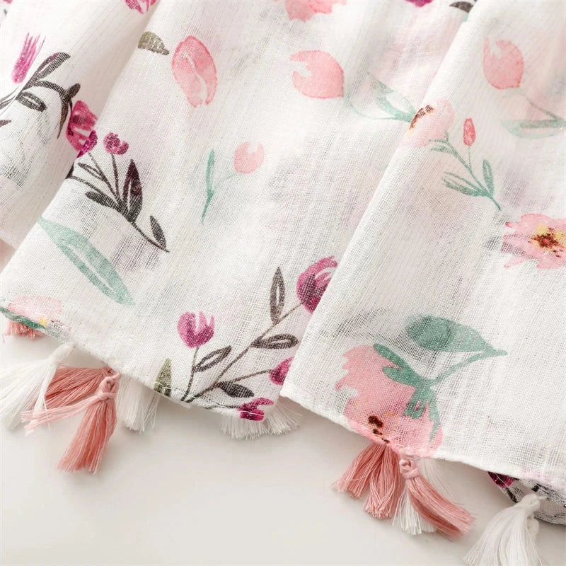 White Pink Flower Women Scarf Shawl Cotton Linen Feeling Tassel Pashmina Muslim Hijab Wrap Lady Viscose Scarf Foulard