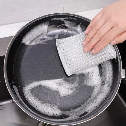 Steel Wire Cleaning Sponge Double Sides Dishwashing Sponges Reusable Kitchen Scouring Pad Household Clean Tool Washing Brush