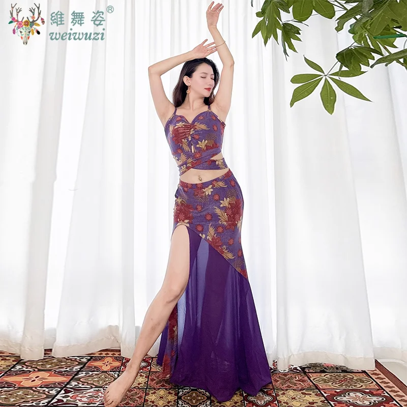 New Belly Dance Costume for Women's Slim Fit Short Sleeved Top+Premium Printed Skirt Set Oriental Dance Performance Clothing - AMULET RING STORE