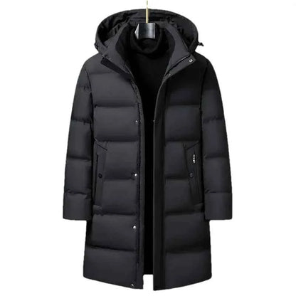 Winter Fashion Down Jacket for Men Men's White Duck Down Jackets Hooded Warm Thick Long Parkas Man Slim Fit Medium Length Coats