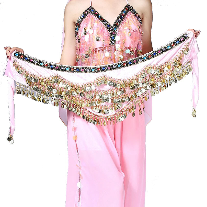 1PC New Style Belly Dance Belt Newest Multi-color Glass Silk Velvet Dancing Belt Scarf Crystal BellyDance Waist Chain Hip Scarf - AMULET RING STORE
