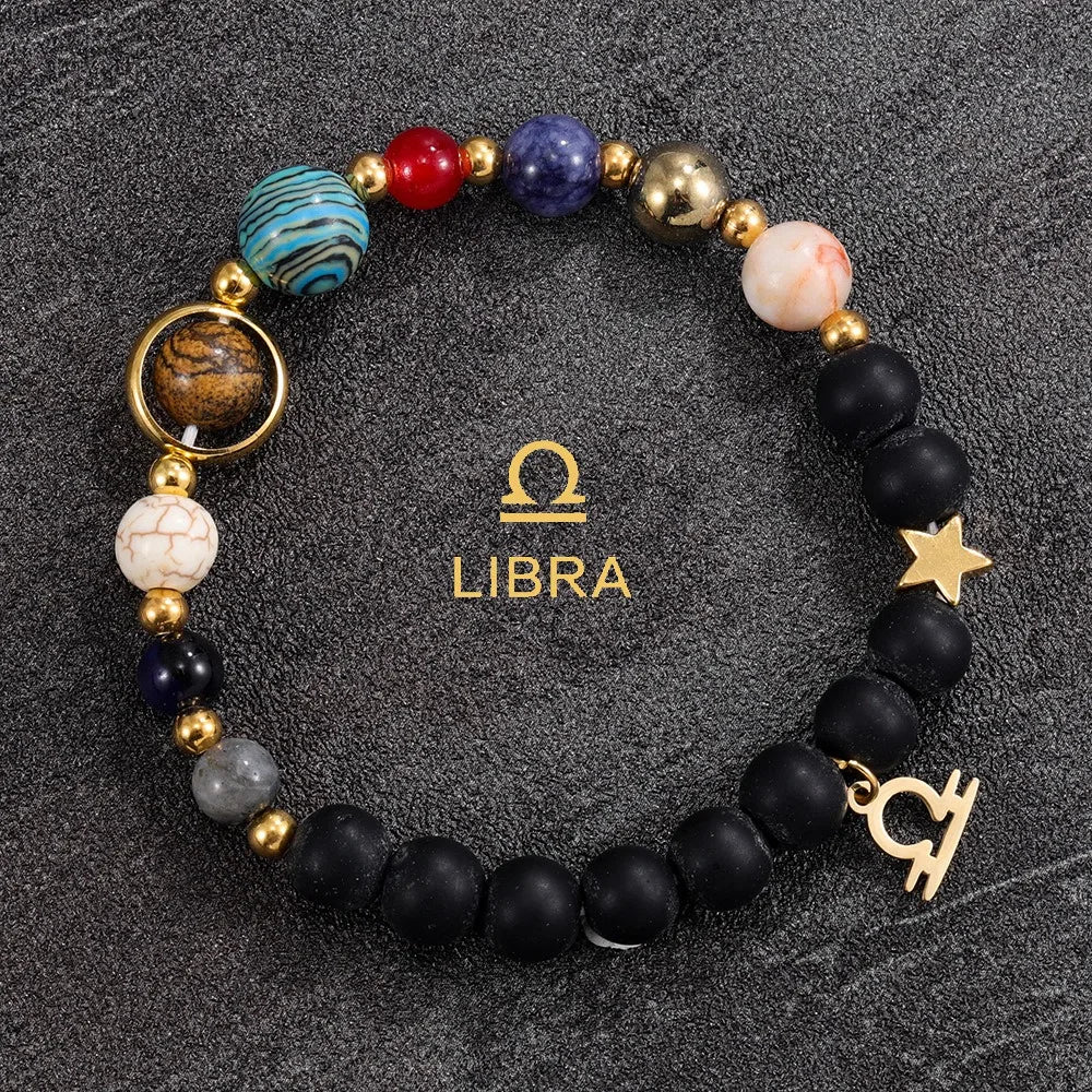 Cosmic Galaxy Solar System Bracelet for Women Men Natural Stone Beads 12 Constellations Bracelet Adjustable Bangle Jewelry Gifts