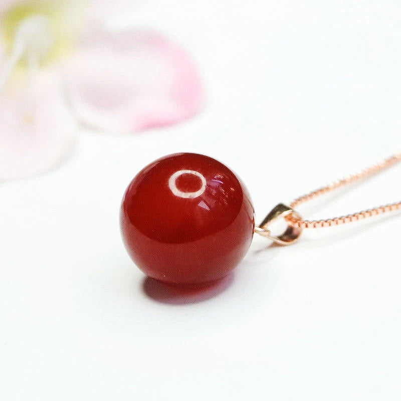 wholesale nature Red Agate Round Bead Pendant necklace 925 Silver Plated brass Clasp Head Women's Fashion Jewellery