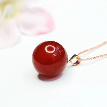 wholesale nature Red Agate Round Bead Pendant necklace 925 Silver Plated brass Clasp Head Women's Fashion Jewellery