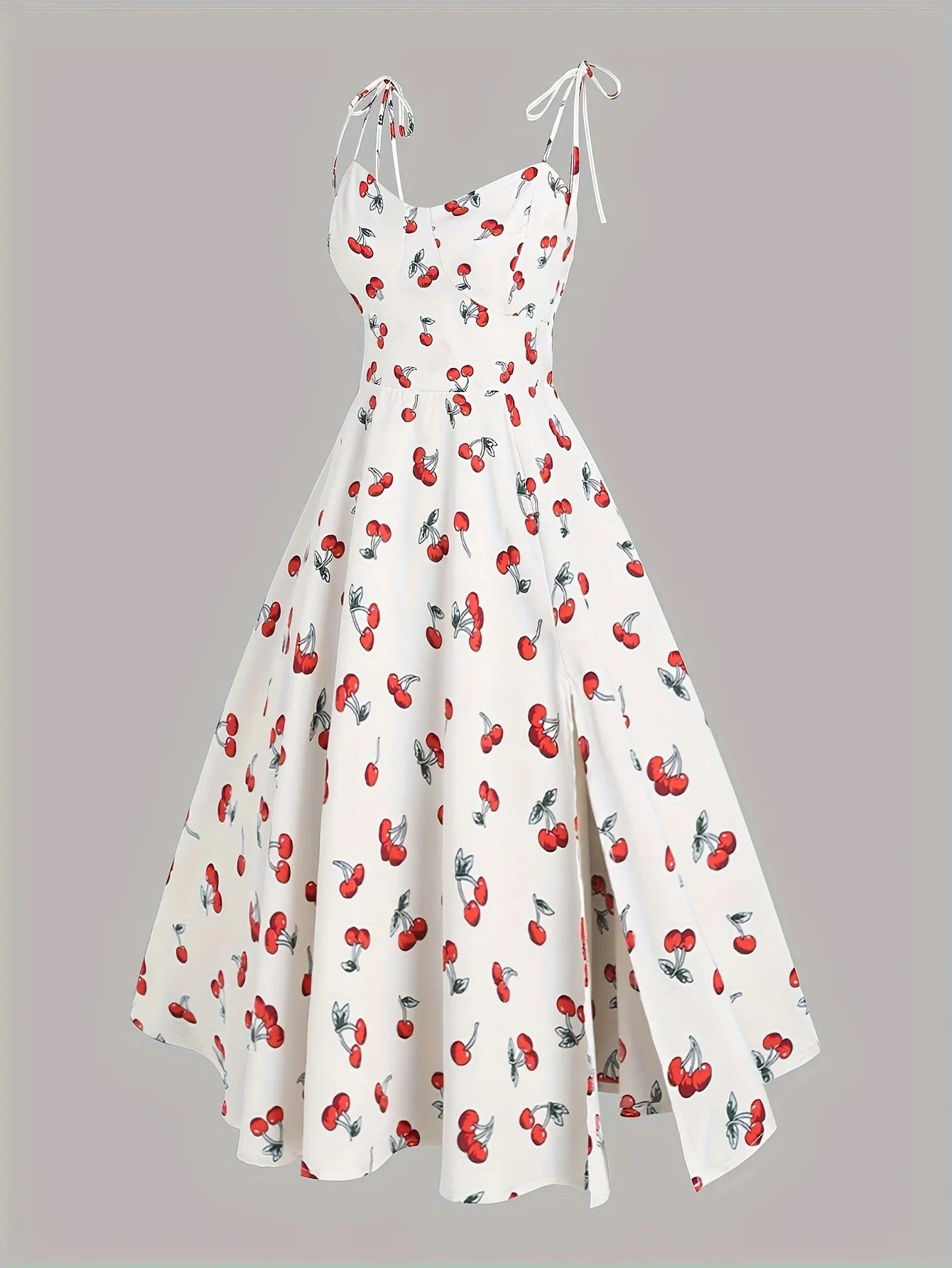2024 European and American fashion plus size women's new flower print A-line skirt bow tie slit dress