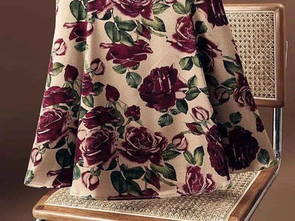 Rose Floral Print Vintage Elegant Chic A-line High Waist Trumpet Women's Skirt Mid-Calf Long Skirts For Women Clothing Fashion