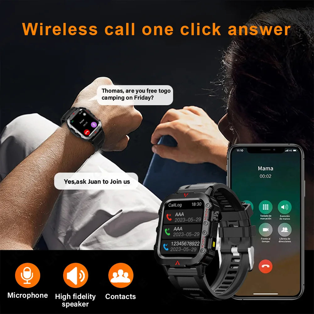 Outdoor Smartwatches For Music Call Connect Phone Men Flashlight Weather Distance Message Sport Tracker Bluetooth Smart Watch - AMULET RING STORE