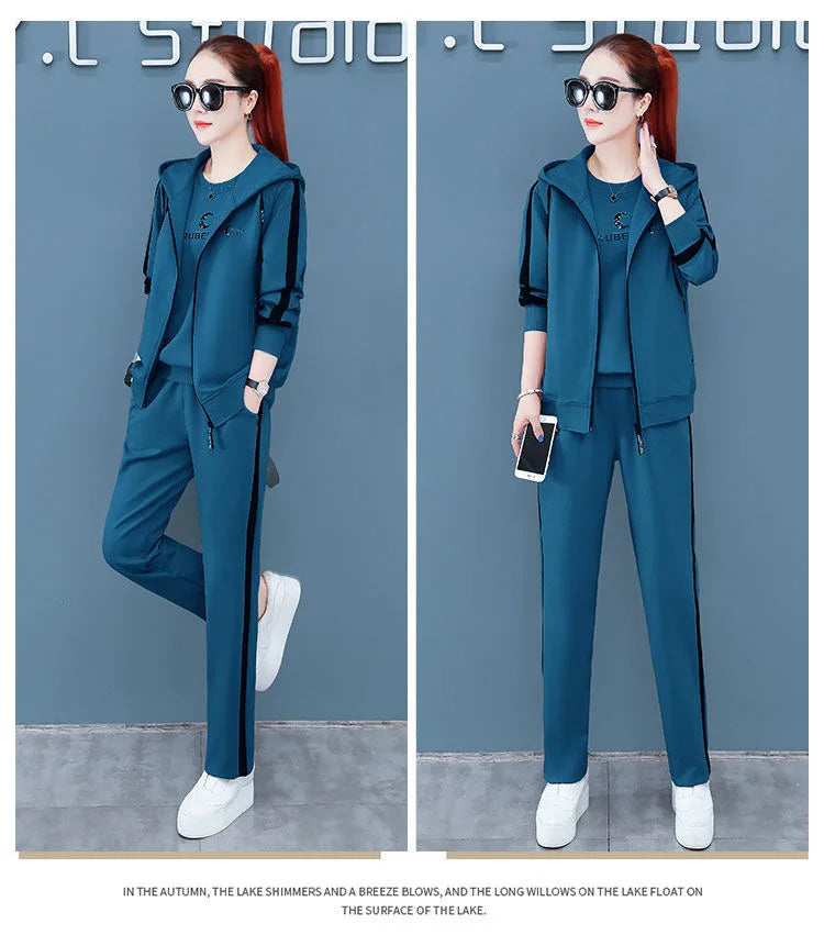 Spring Autumn Women Tracksuit Coats+Sweatshirts+Pants 3Pcs Suit Fashion Outfits Ladies Casual Clothing Sets Loose Sportswear