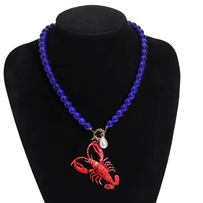 2025 New ZAA Lobster Bead Necklace Handmade Crystal Beaded Enamel Jewelry Simple Pendant Necklace Women Beach Vacation Accessory - AMULET RING STORE