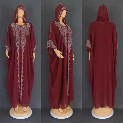 2025 Traditional Hooded Abaya African Dresses for Women Luxury Boubou Dress Africa Clothing Plus Size Dashiki Ankara Outfit Robe