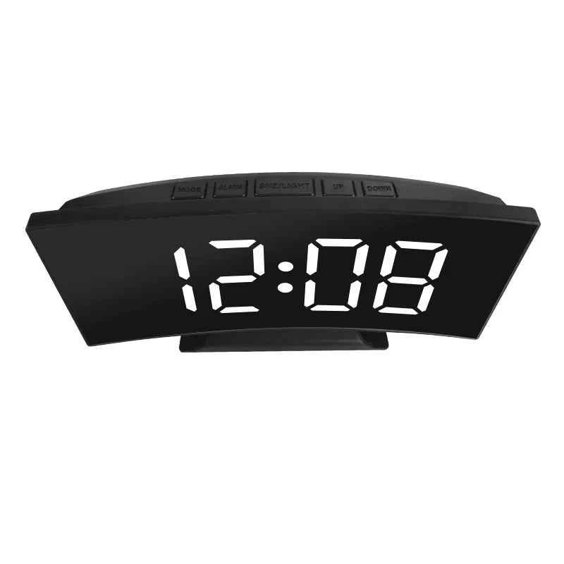 Curved Screen Clock Digital Led Alarm Clock with Temperature Display Large Mirror Clock Snooze Bedside Table Clock Room Decor