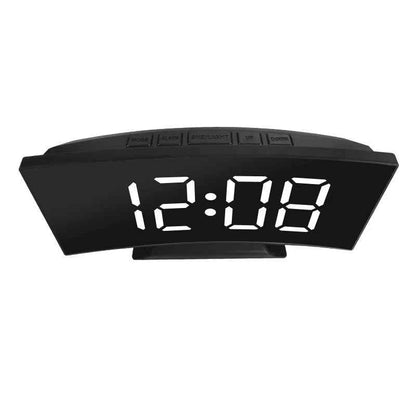 Curved Screen Clock Digital Led Alarm Clock with Temperature Display Large Mirror Clock Snooze Bedside Table Clock Room Decor