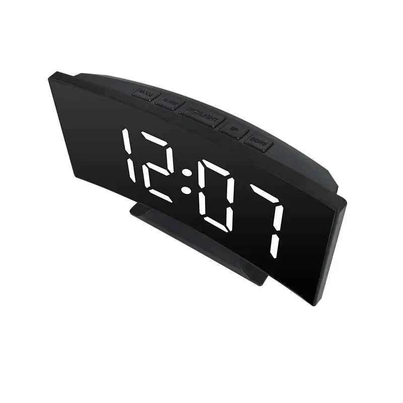 Curved Screen Clock Digital Led Alarm Clock with Temperature Display Large Mirror Clock Snooze Bedside Table Clock Room Decor